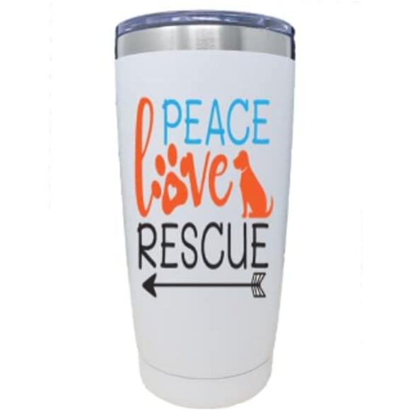 Peace Love Rescue Stainless Steel Tumbler With Lid - 20 oz. Insulated Travel Cup - Picture 1 of 5